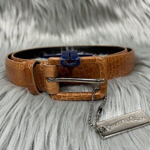 NWT Charter Club Embossed Tan Italian Leather Belt with Silver Accents
